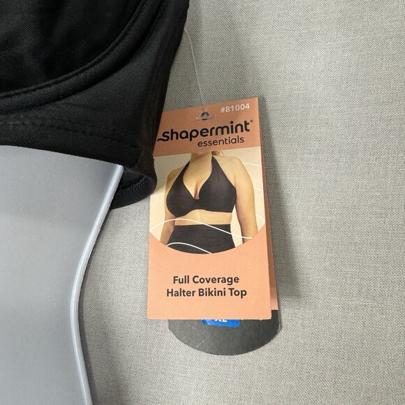 Shapermint Womens Swimwear XL Black Full Coverage Tie Halter Bikini Top UPF 50+ - Picture 3 of 11